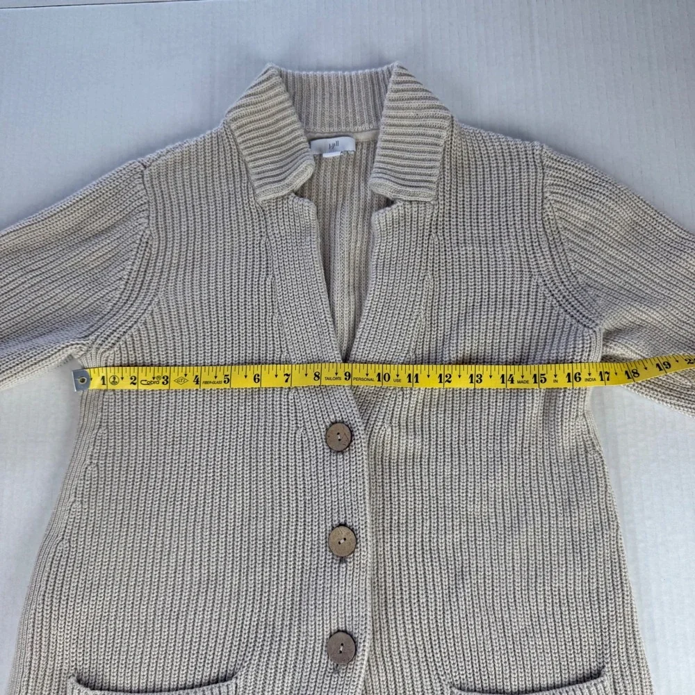 J.Jill Button‎ Front Knit Cardigan Sweater Pockets Collar Beige Cotton Blend S